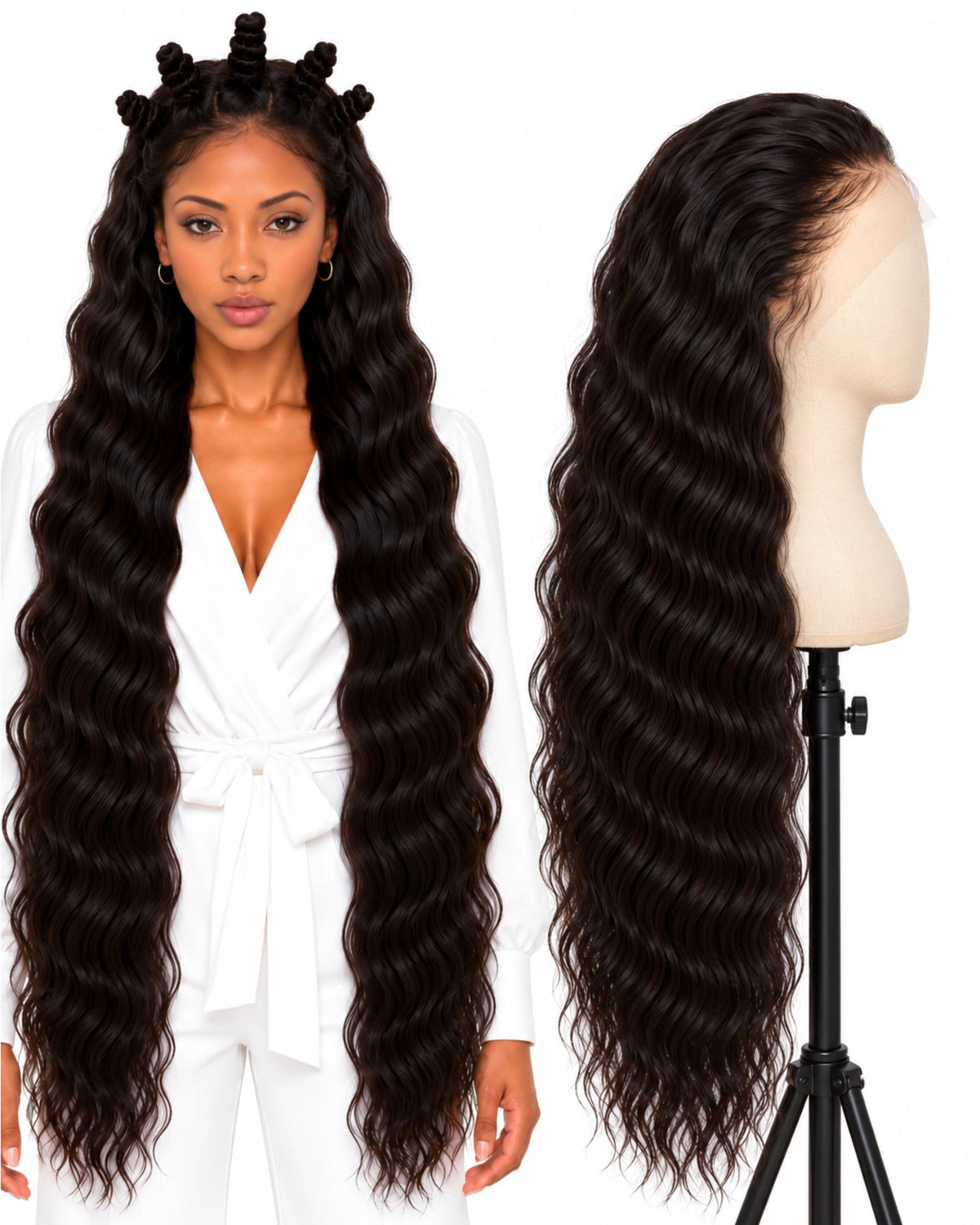 Natural brown wavy full lace human hair wig, 100 cm