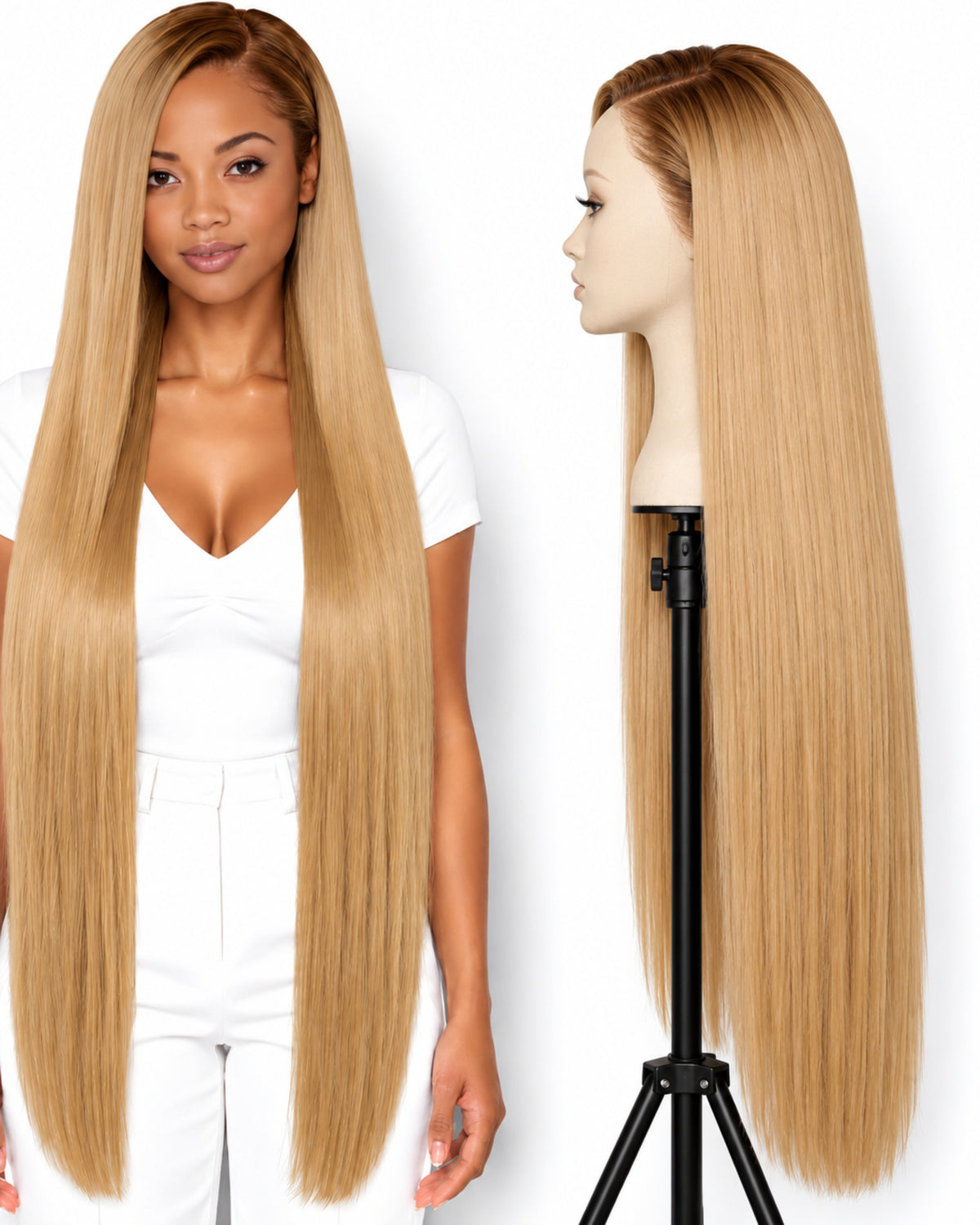 Blonde straight transparent lace front human hair wig, 100 cm