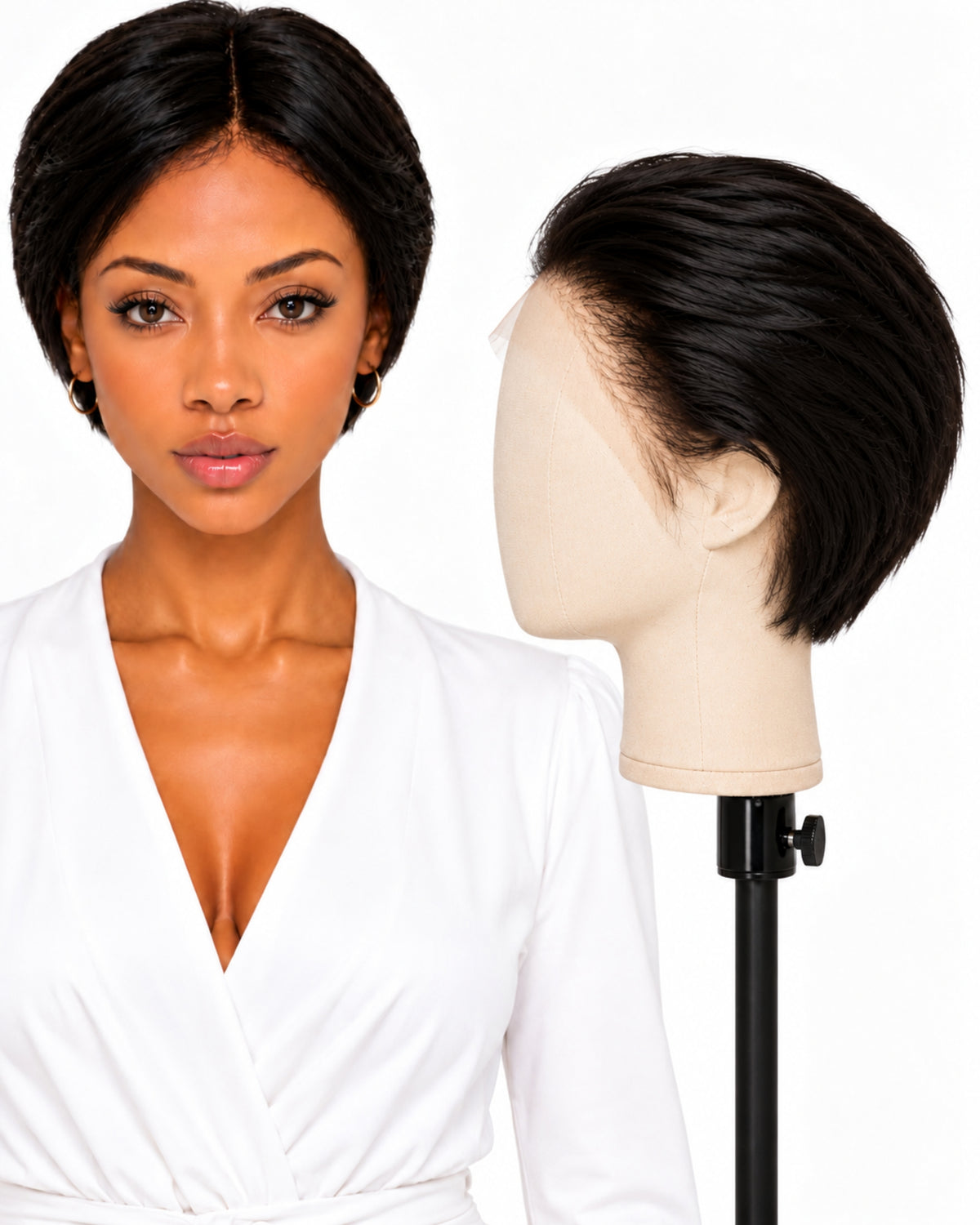 Natural brown straight full lace human hair wig, 10 cm