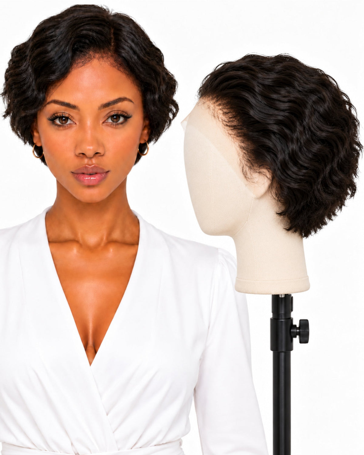 Natural brown wavy full lace human hair wig, 10 cm