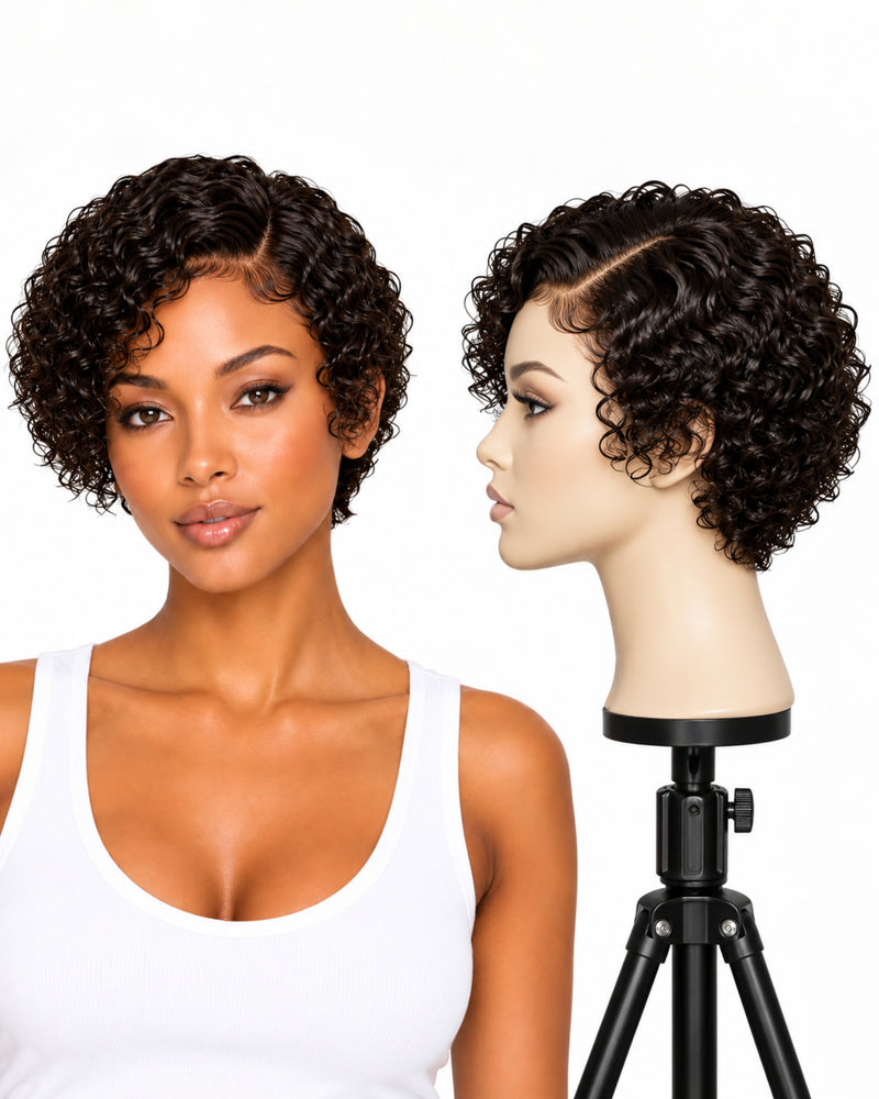 Black Curly Transparent Lace Front Human Hair Wig — 10 cm