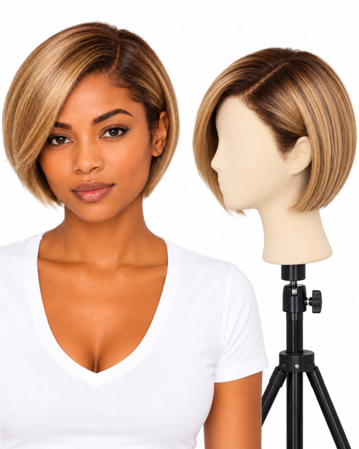 Blonde straight transparent lace front human hair wig, 10 cm