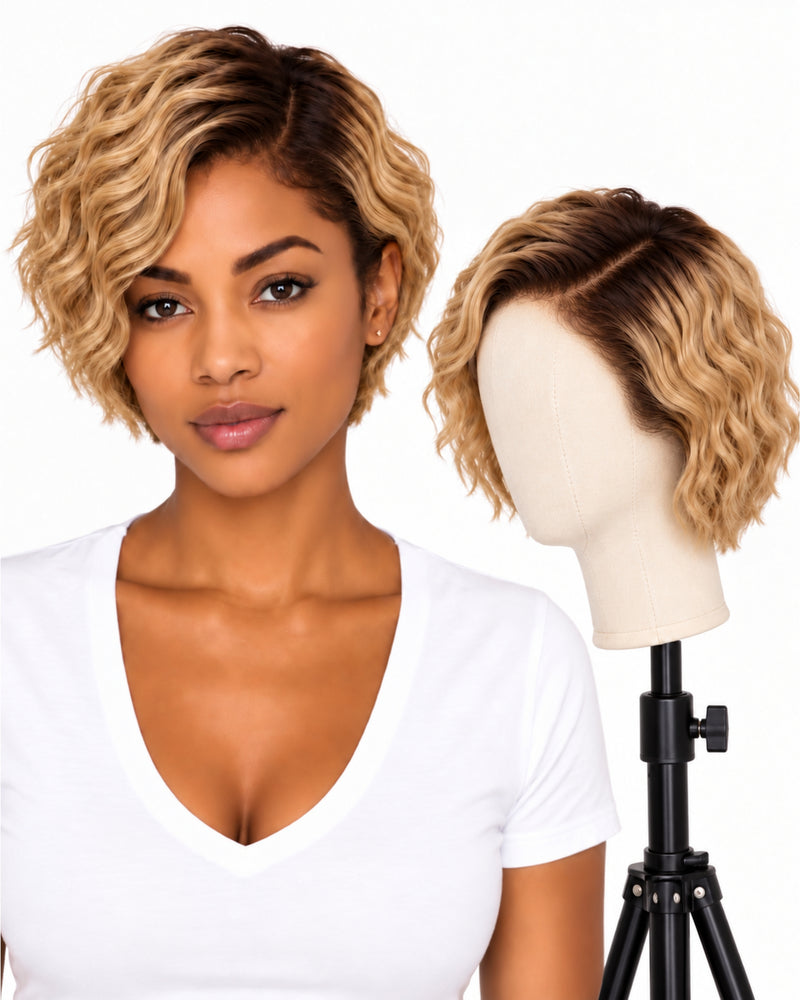 Blonde Wavy Transparent Lace Front Human Hair Wig — 10 cm