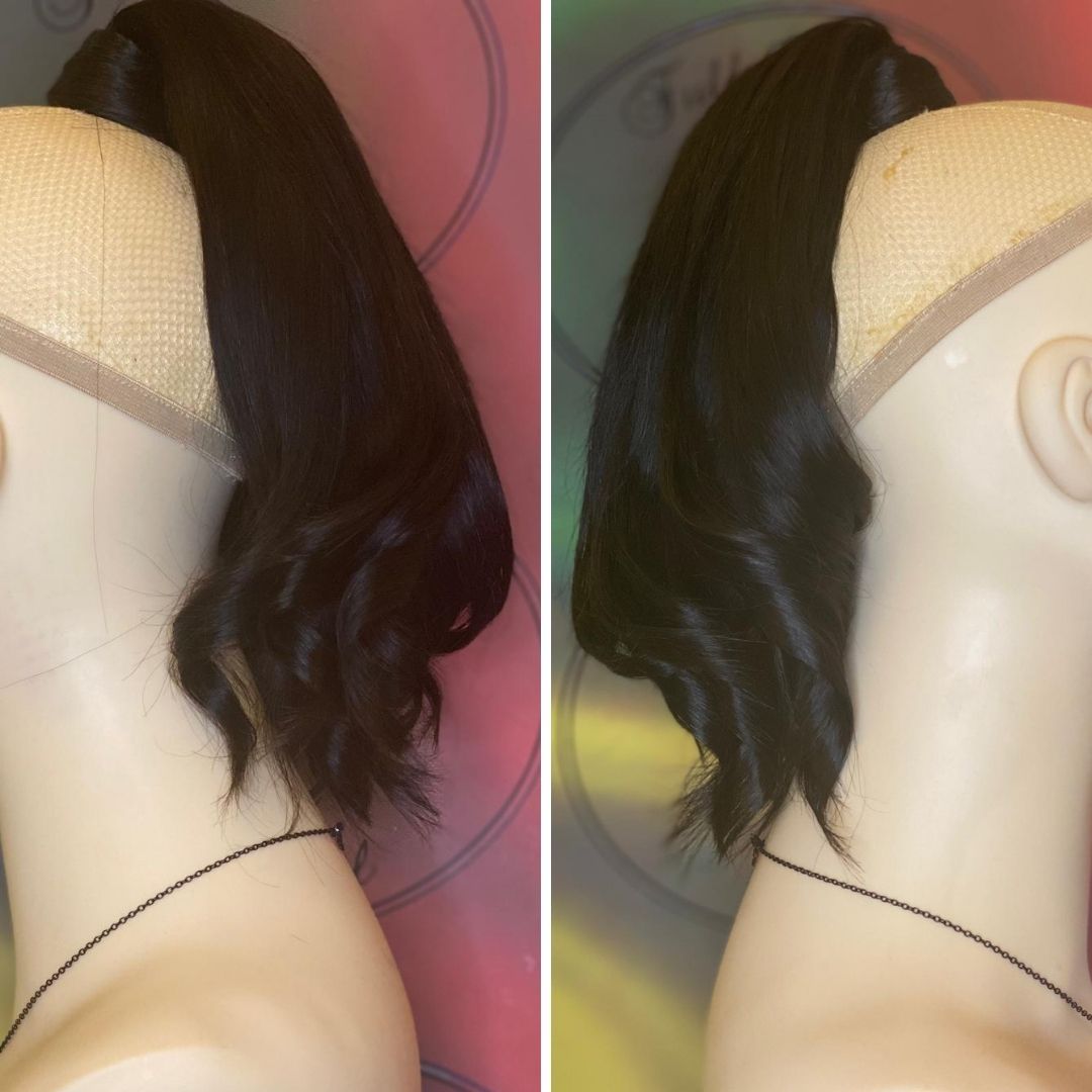 Human Hair Ponytail – Wrap-Around Method, Inner Comb and Velcro Finish Strap.