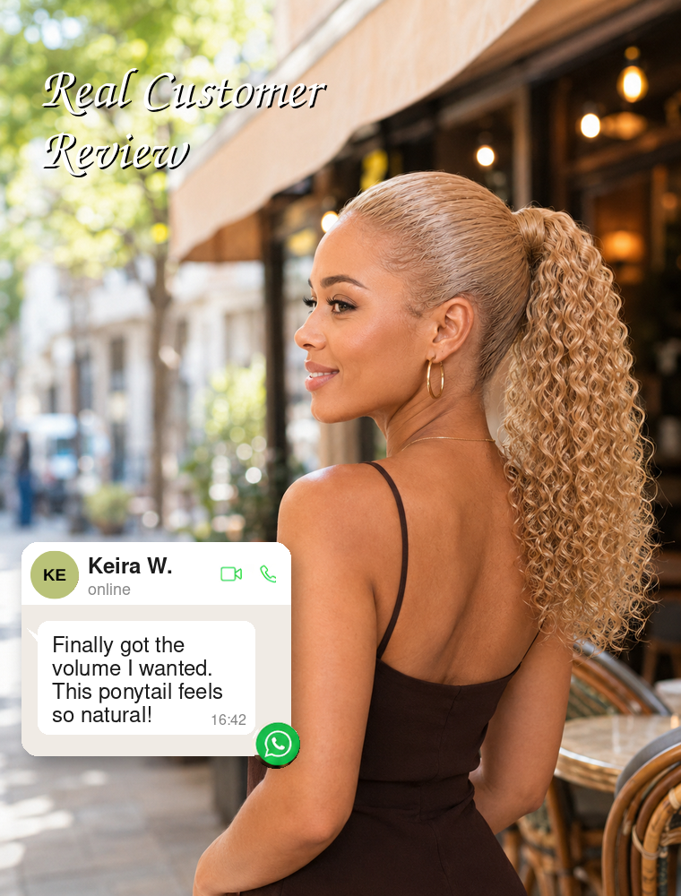 Human Hair Ponytail – Wrap-Around Method, Inner Comb and Velcro Finish Strap.