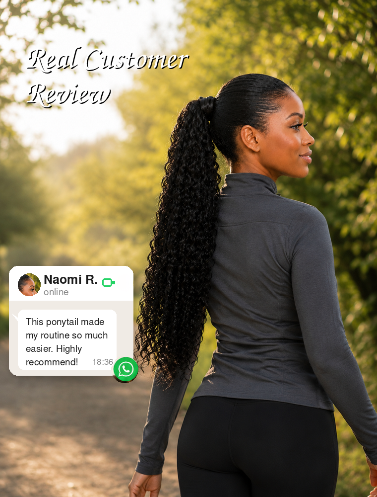 Human Hair Ponytail – Wrap-Around Method, Inner Comb and Velcro Finish Strap.