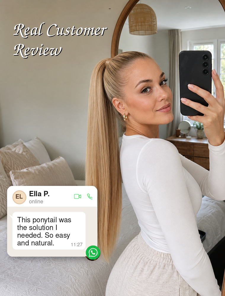 Human Hair Ponytail – Wrap-Around Method, Inner Comb and Velcro Finish Strap.