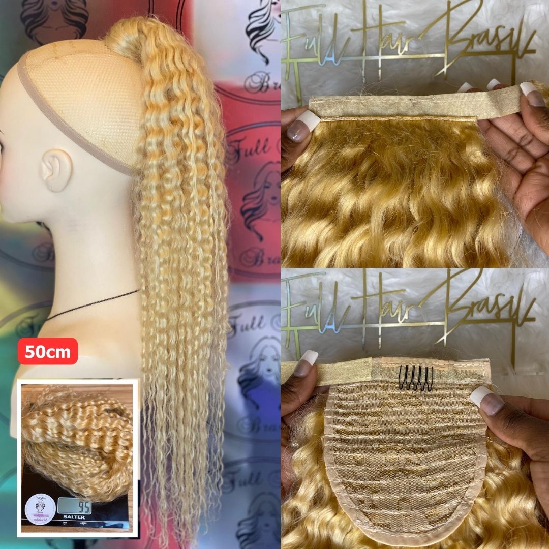 Human Hair Ponytail – Wrap-Around Method, Inner Comb and Velcro Finish Strap.