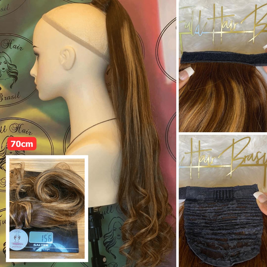 Human Hair Ponytail – Wrap-Around Method, Inner Comb and Velcro Finish Strap.