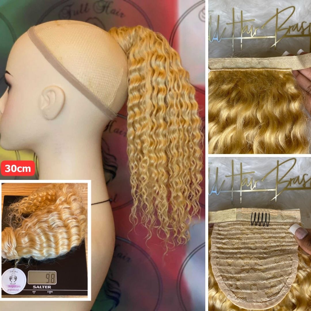 Human Hair Ponytail – Wrap-Around Method, Inner Comb and Velcro Finish Strap.