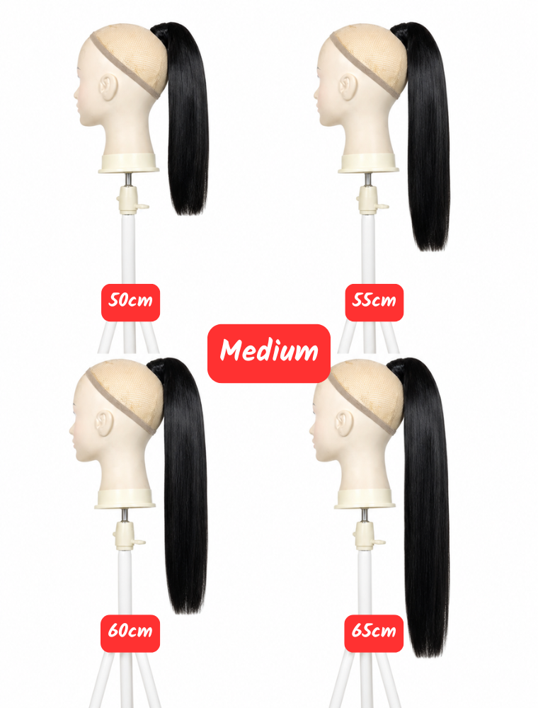 Human Hair Ponytail – Wrap-Around Method, Inner Comb and Velcro Finish Strap.