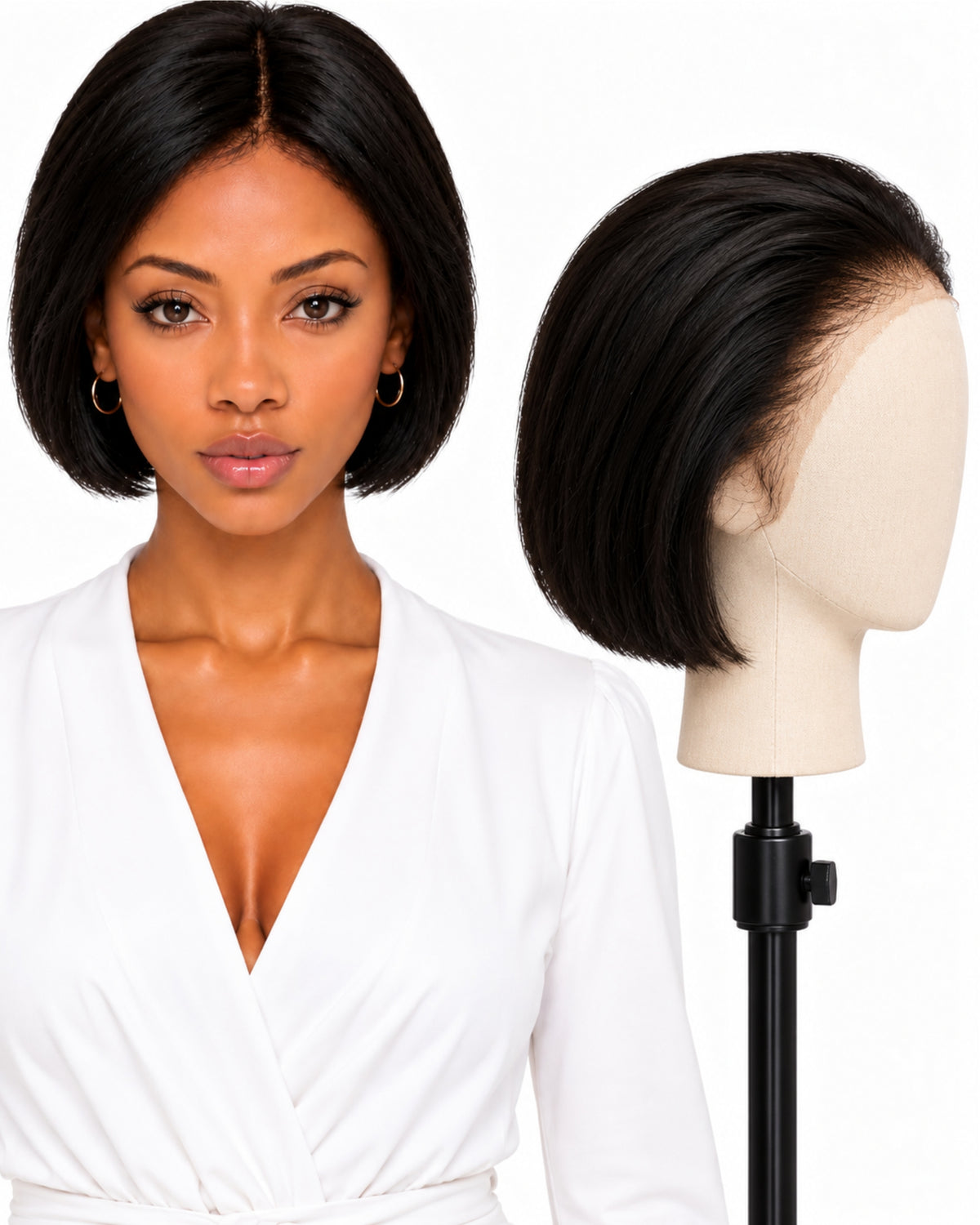 Natural brown straight full lace human hair wig, 20 cm