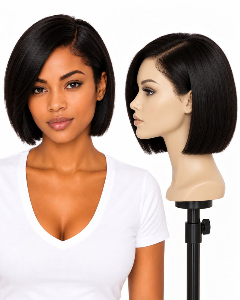 Black Straight Transparent Lace Front Human Hair Wig — 20 cm