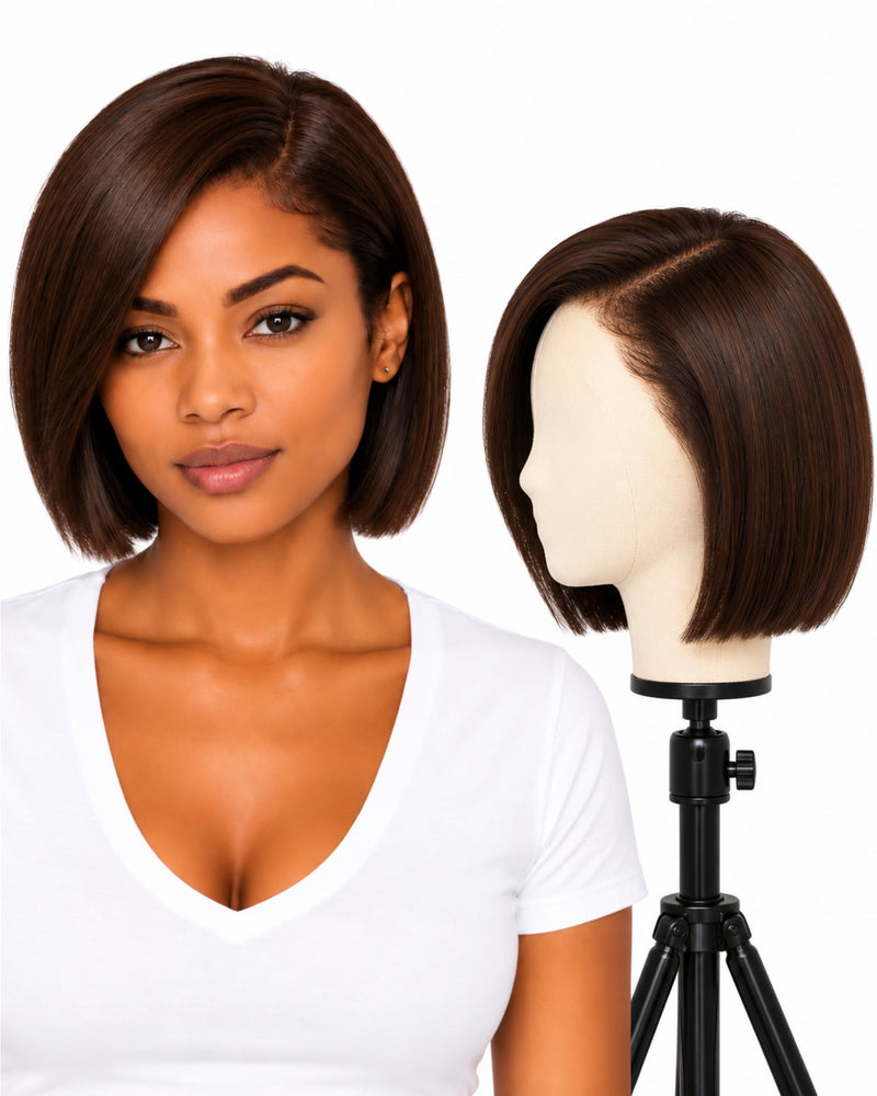 Natural Brown Straight Transparent Lace Front Human Hair Wig — 20 cm