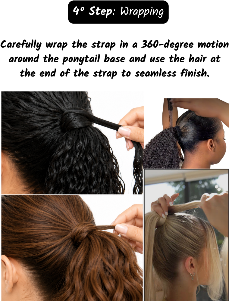 Human Hair Ponytail – Wrap-Around Method, Inner Comb and Velcro Finish Strap.