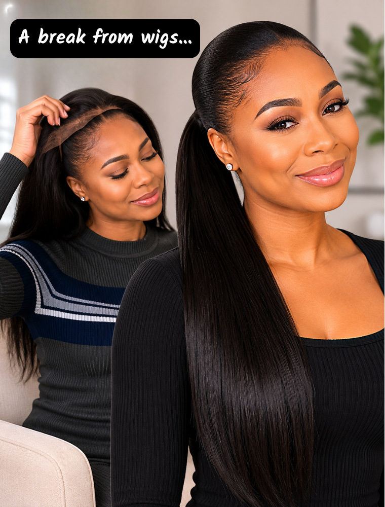 Human Hair Ponytail – Wrap-Around Method, Inner Comb and Velcro Finish Strap.