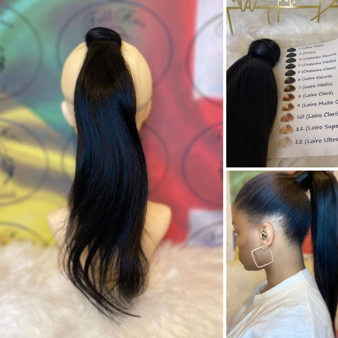 Human Hair Ponytail – Wrap-Around Method, Inner Comb and Velcro Finish Strap.