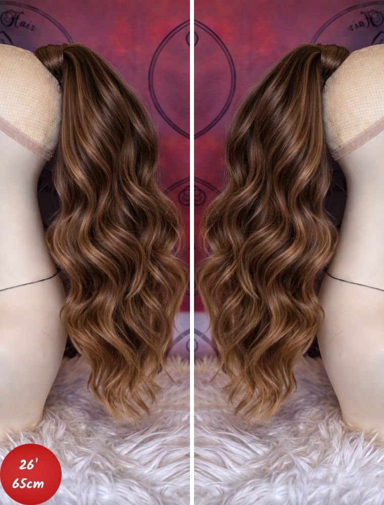 Human Hair Ponytail – Wrap-Around Method, Inner Comb and Velcro Finish Strap.