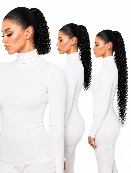 Human Hair Ponytail – Wrap-Around Method, Inner Comb and Velcro Finish Strap.