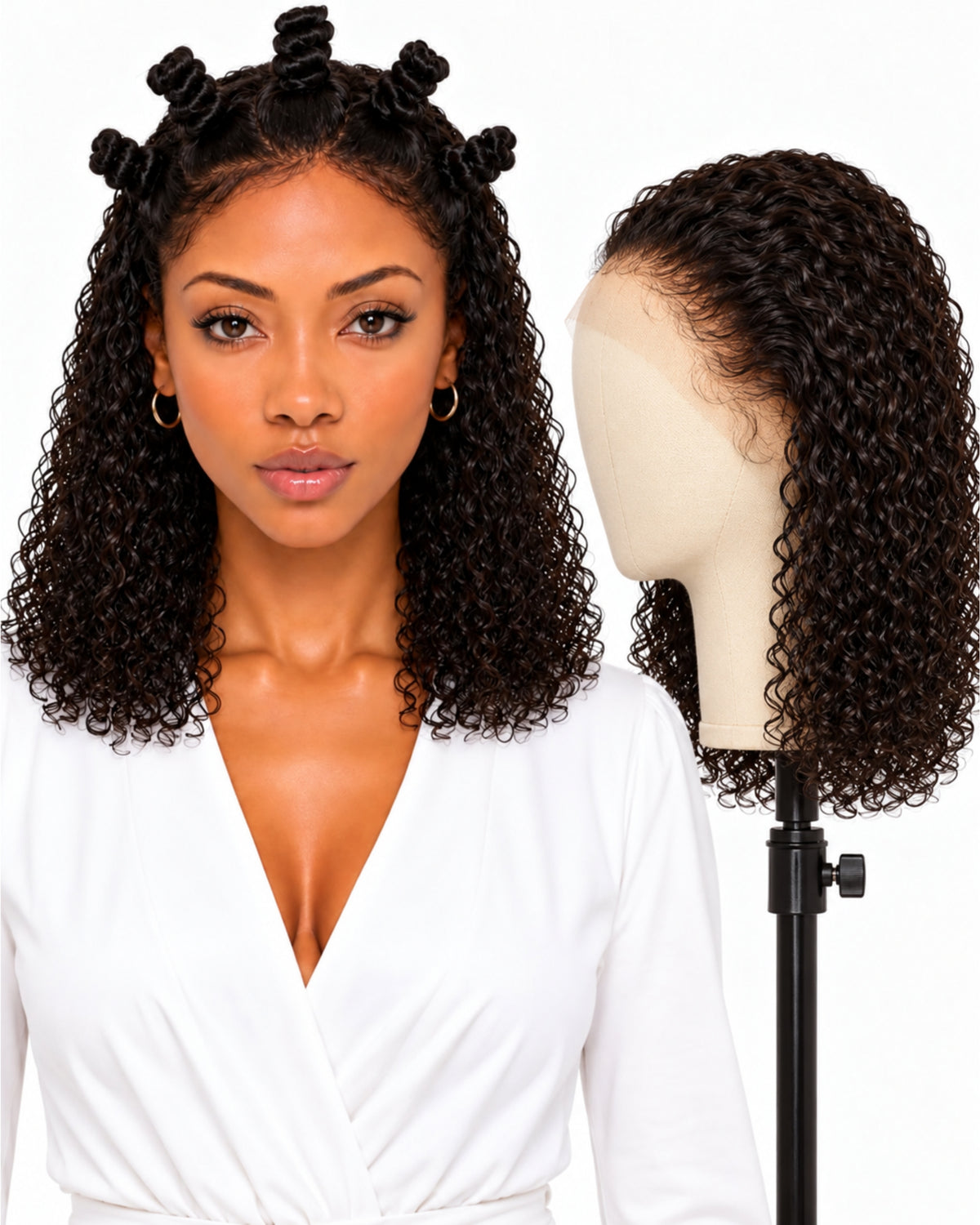 Natural brown curly full lace human hair wig, 30 cm