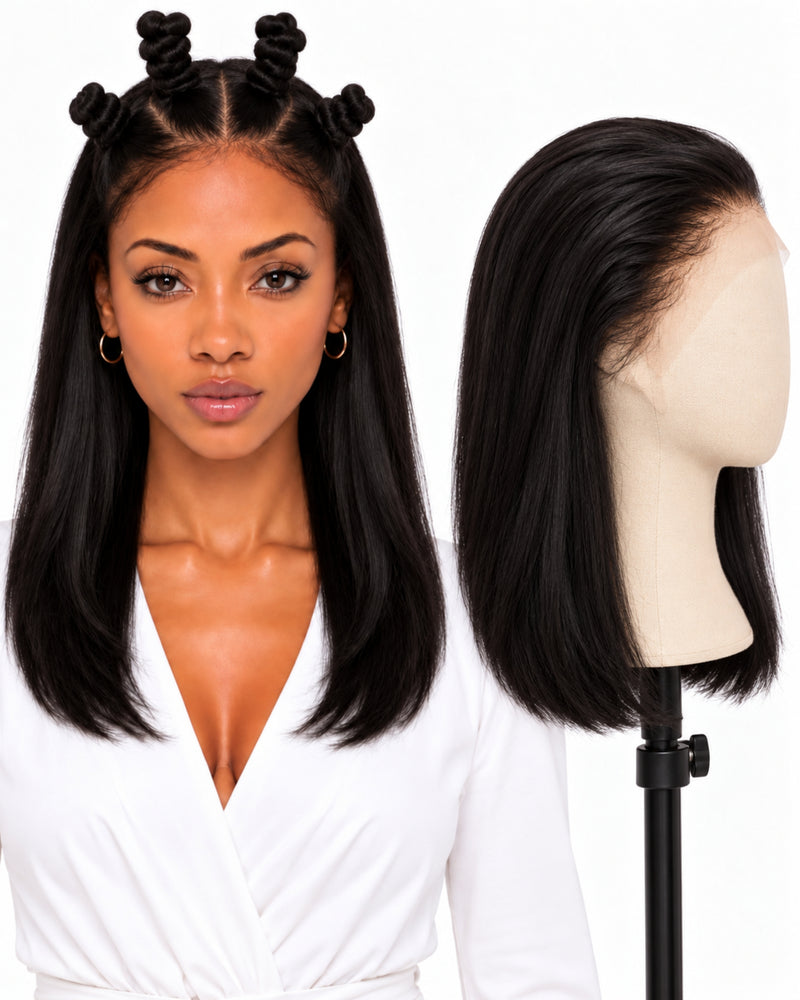 Natural Brown Straight Full Lace Human Hair Wig — 30 cm / Natural