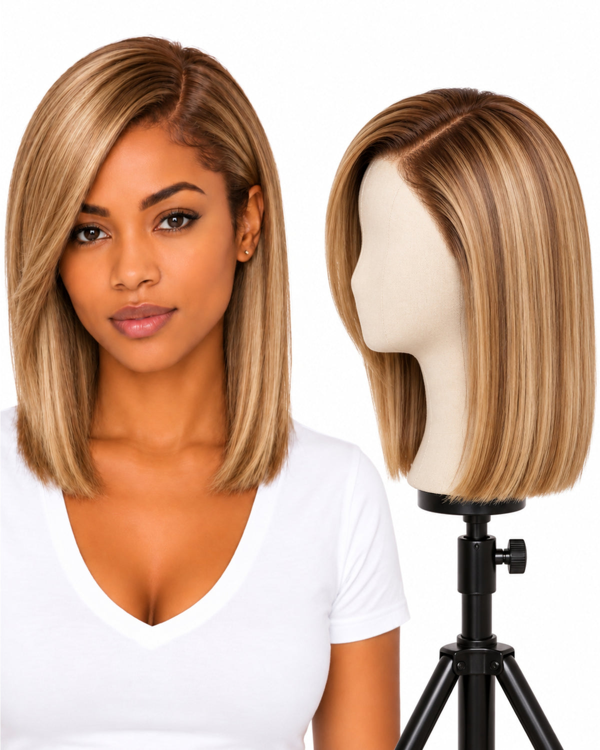 Blonde straight transparent lace front human hair wig, 30 cm