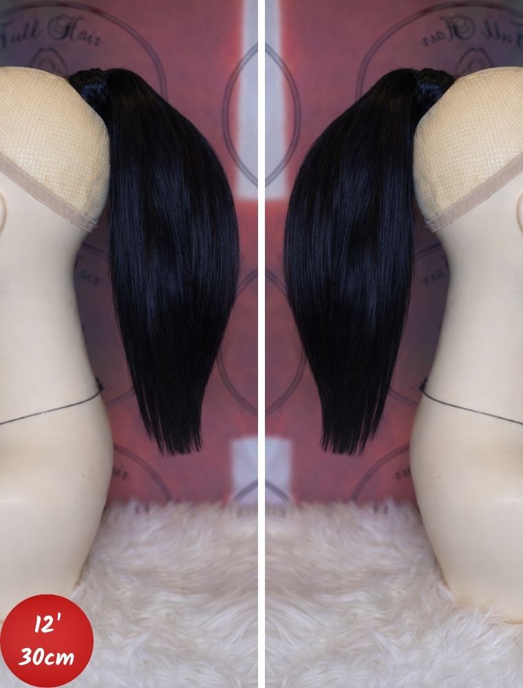 Human Hair Ponytail – Wrap-Around Method, Inner Comb and Velcro Finish Strap.