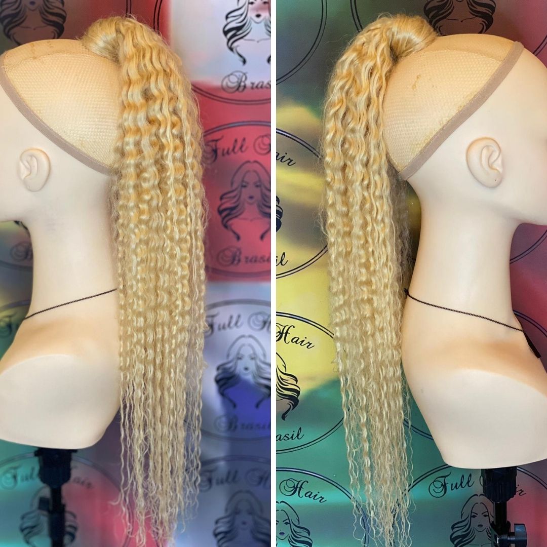 Human Hair Ponytail – Wrap-Around Method, Inner Comb and Velcro Finish Strap.