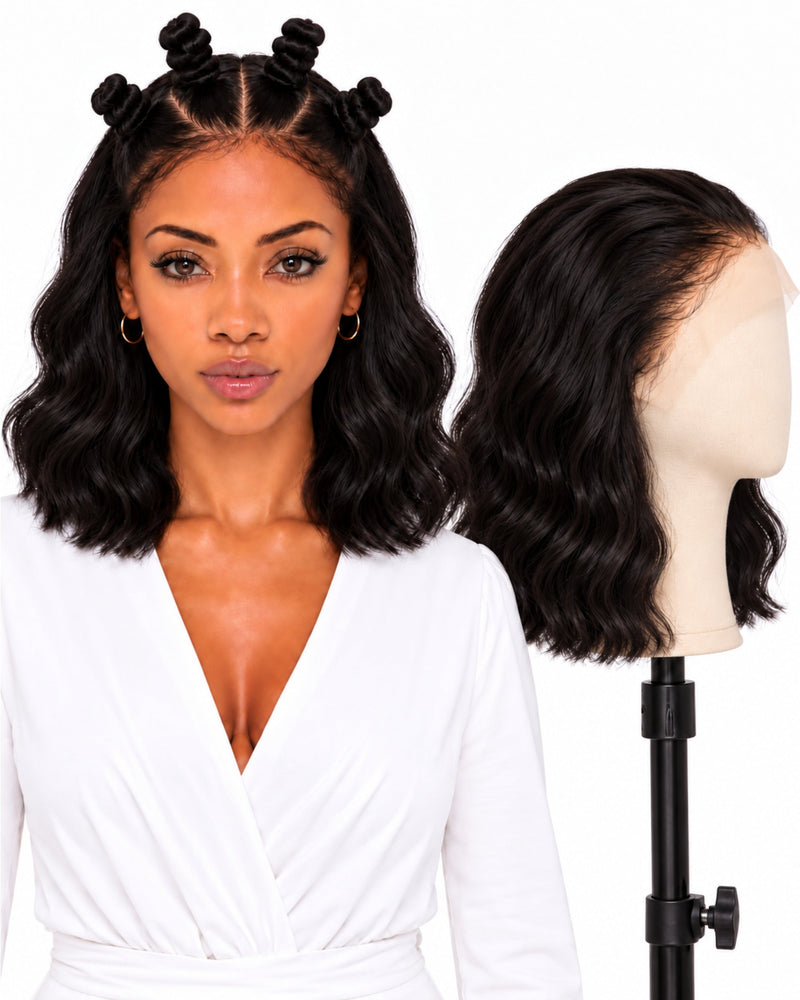 Natural Brown Wavy Full Lace Human Hair Wig — 40 cm / Natural