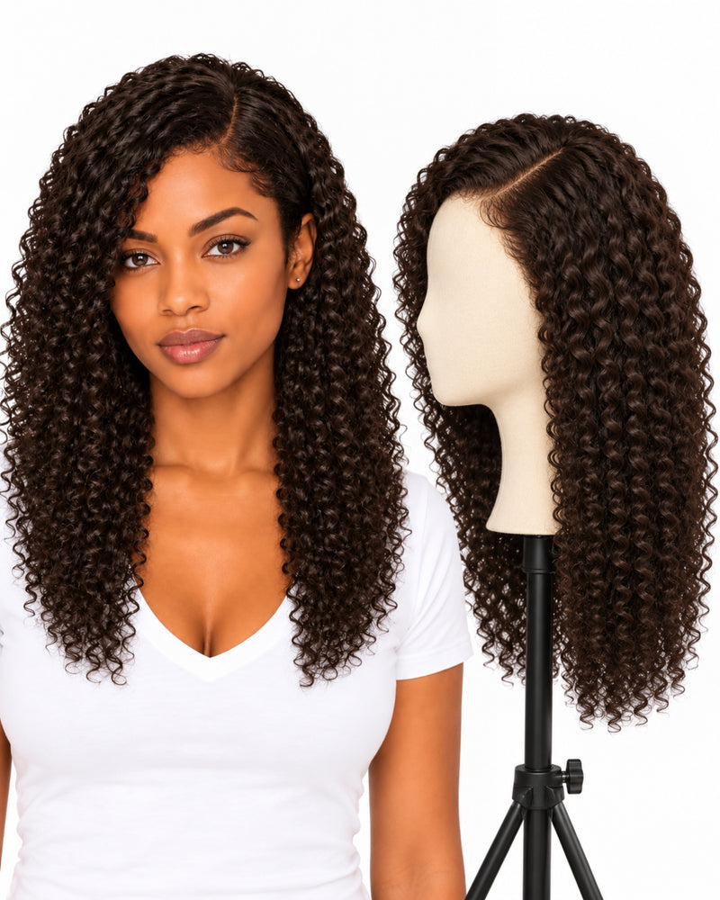 Natural Brown Curly Transparent Lace Front Human Hair Wig — 40 cm