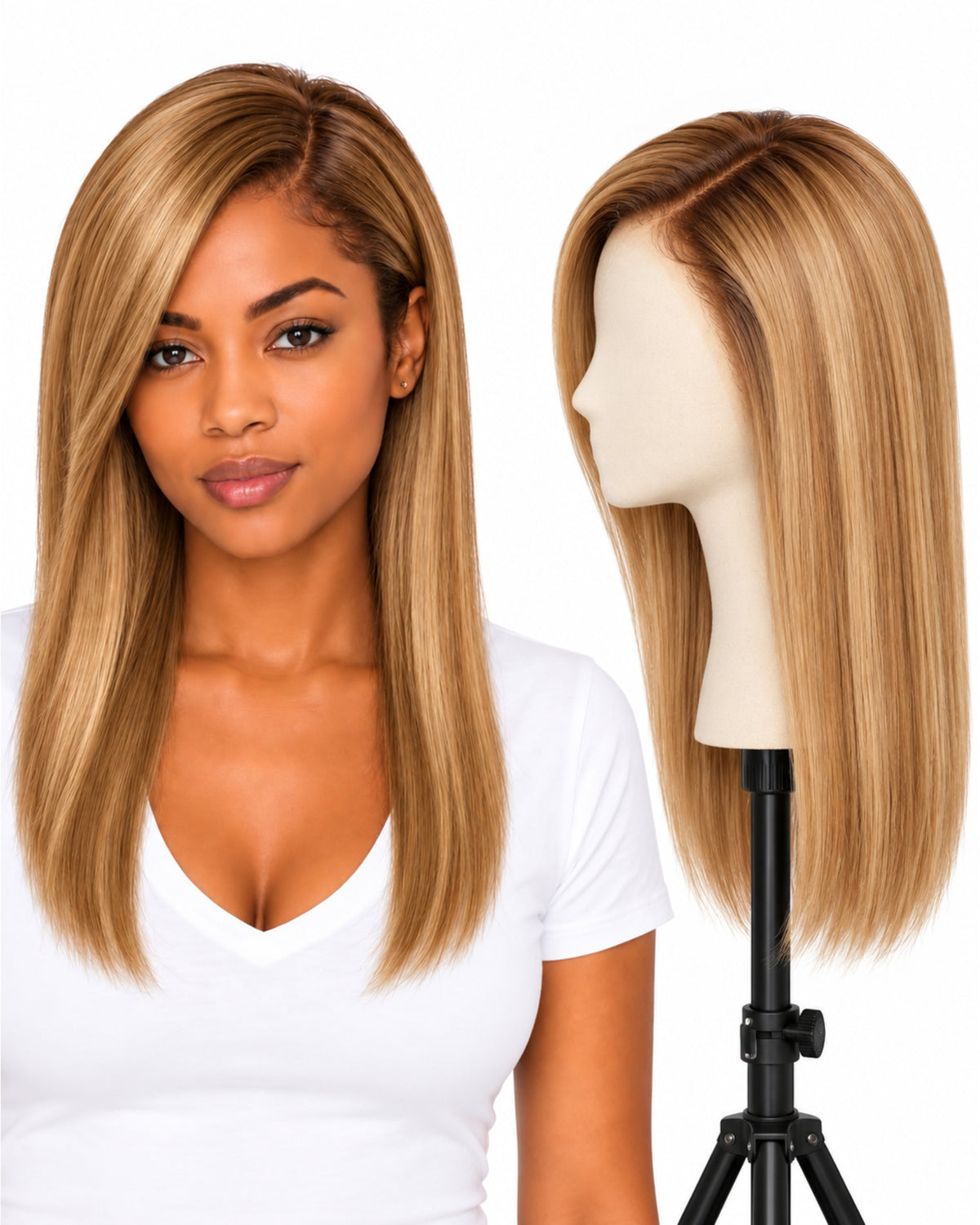 Blonde straight transparent lace front human hair wig, 40 cm