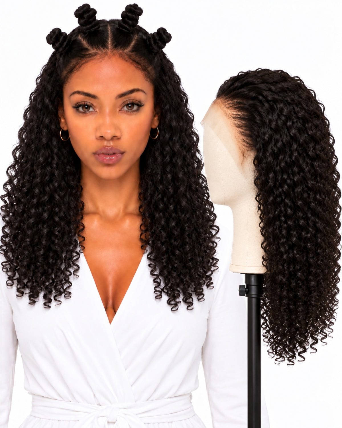 Natural brown curly full lace human hair wig, 50 cm