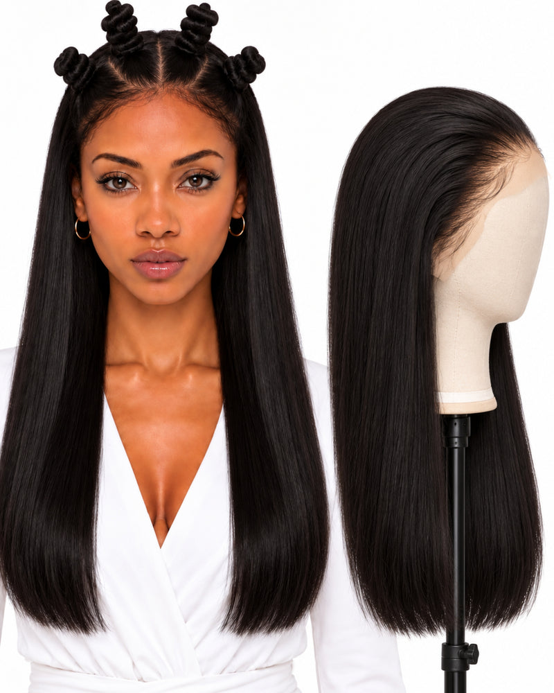Natural Brown Straight Full Lace Human Hair Wig — 50 cm / Natural