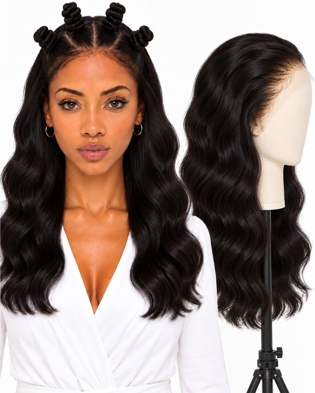 Natural brown wavy full lace human hair wig, 50 cm