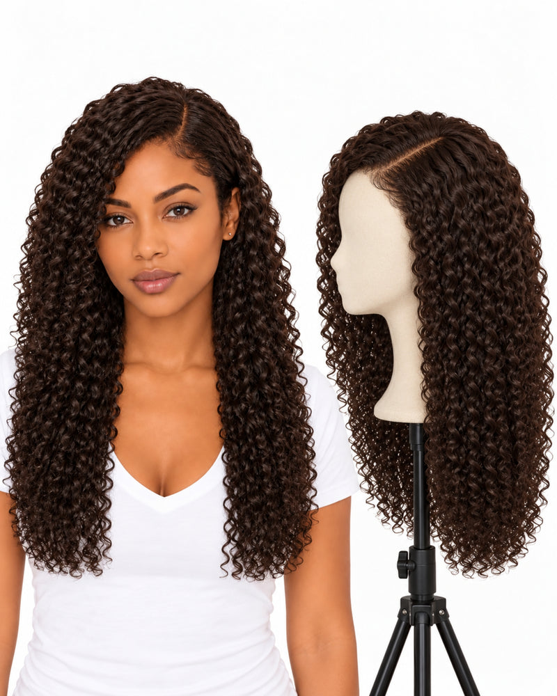 Natural Brown Curly Transparent Lace Front Human Hair Wig — 50 cm
