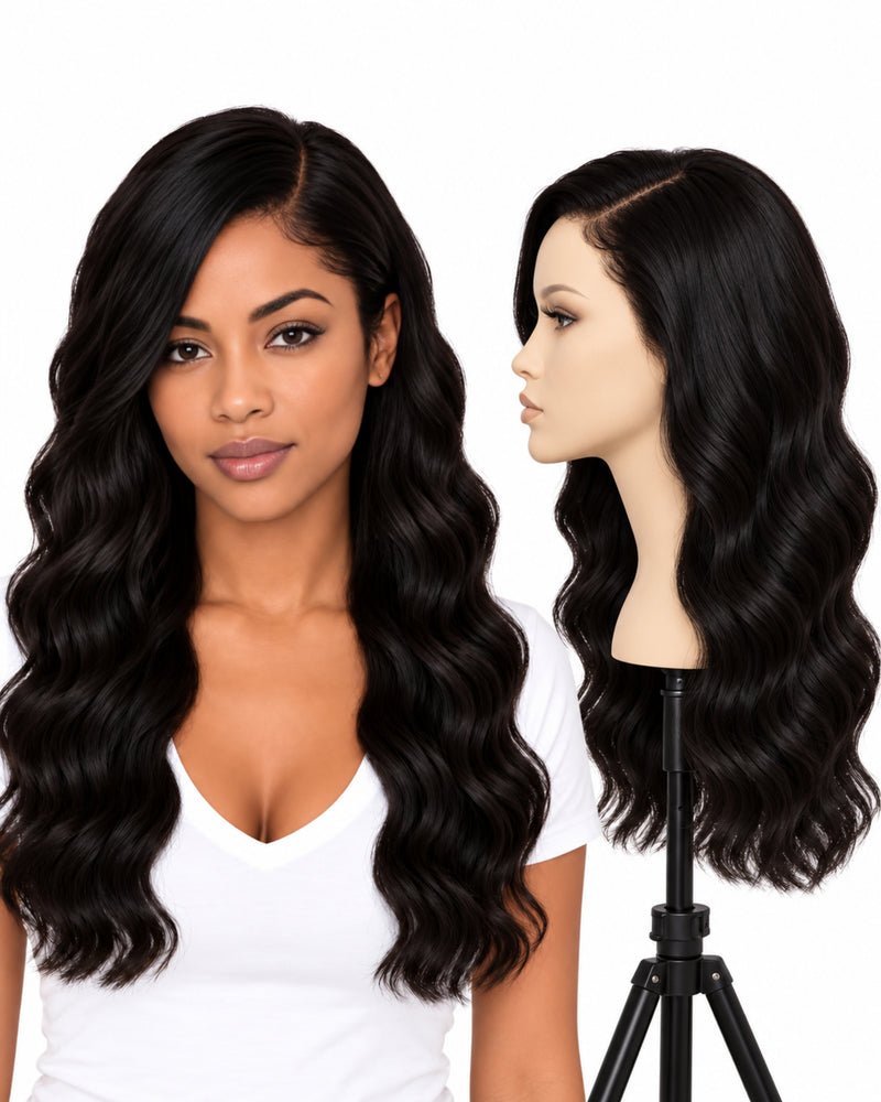 Black Wavy Transparent Lace Front Human Hair Wig — 50 cm