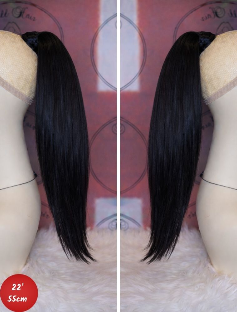 Human Hair Ponytail – Wrap-Around Method, Inner Comb and Velcro Finish Strap.