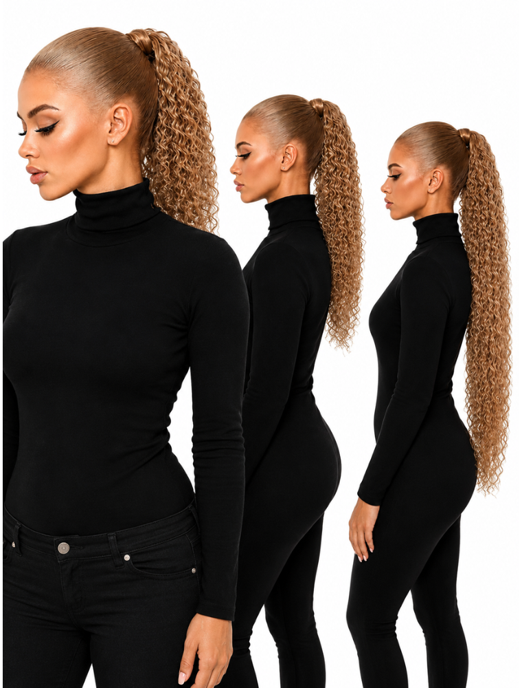Human Hair Ponytail – Wrap-Around Method, Inner Comb and Velcro Finish Strap.