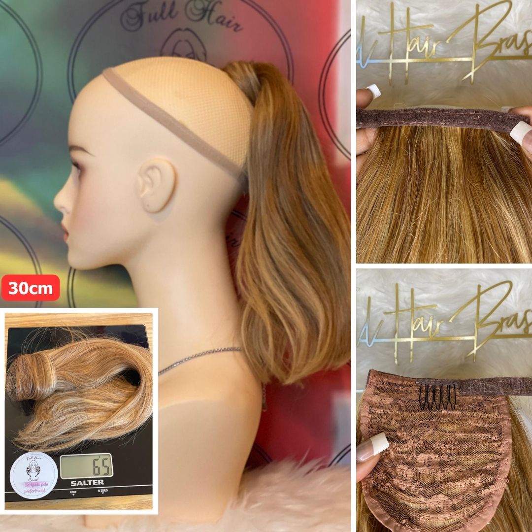 Human Hair Ponytail – Wrap-Around Method, Inner Comb and Velcro Finish Strap.
