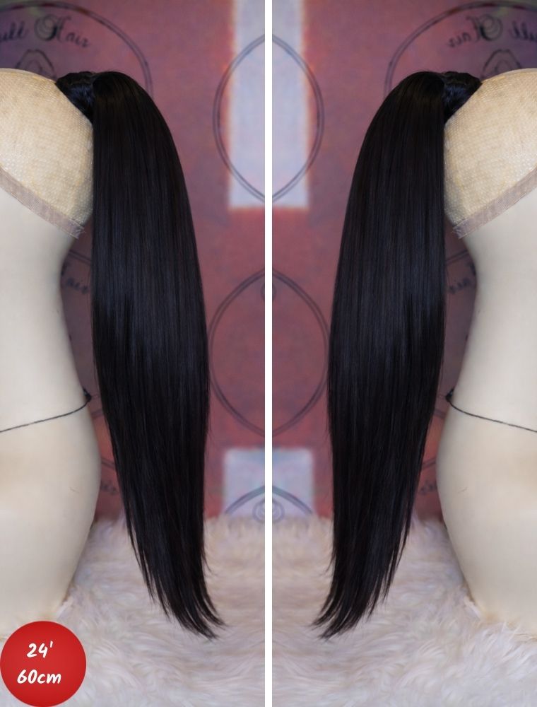 Human Hair Ponytail – Wrap-Around Method, Inner Comb and Velcro Finish Strap.