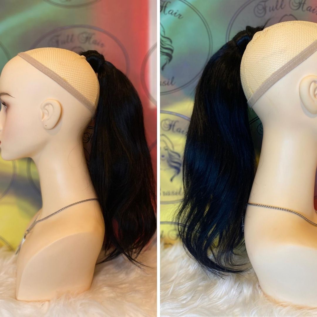 Human Hair Ponytail – Wrap-Around Method, Inner Comb and Velcro Finish Strap.