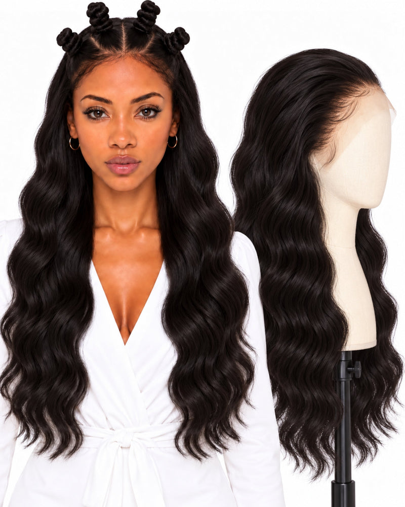 Natural Brown Wavy Full Lace Human Hair Wig — 70 cm / Natural