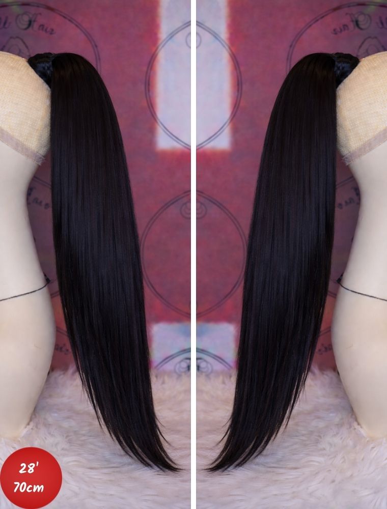 Human Hair Ponytail – Wrap-Around Method, Inner Comb and Velcro Finish Strap.