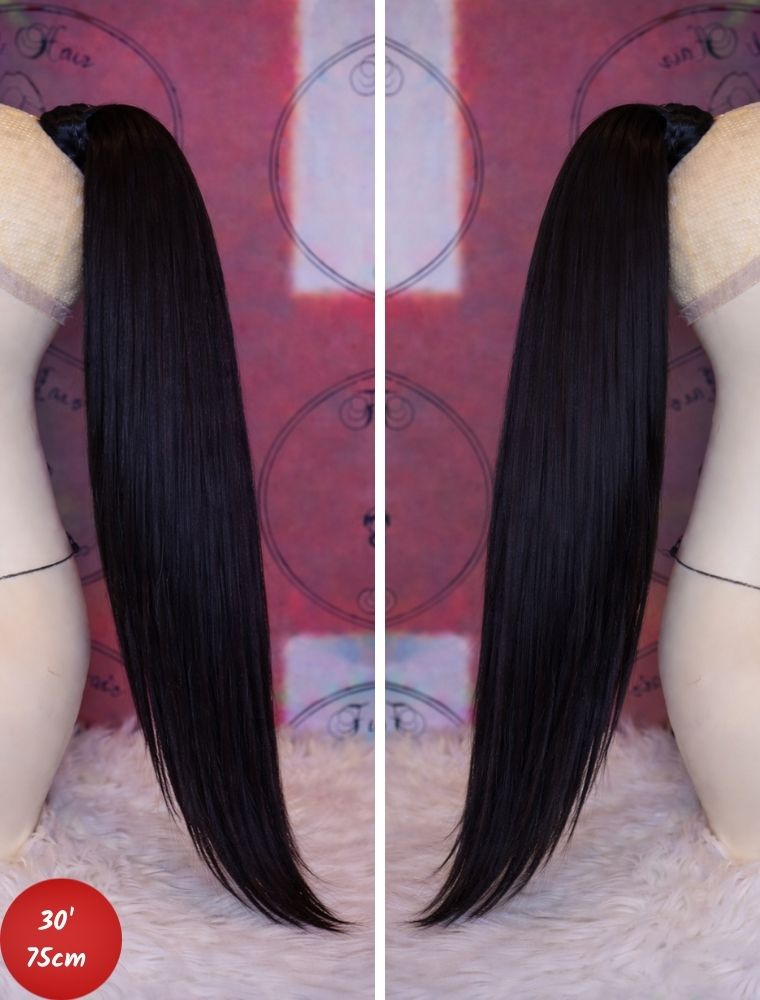 Human Hair Ponytail – Wrap-Around Method, Inner Comb and Velcro Finish Strap.