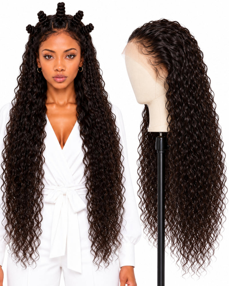 Natural Brown Curly Full Lace Human Hair Wig — 80 cm / Natural