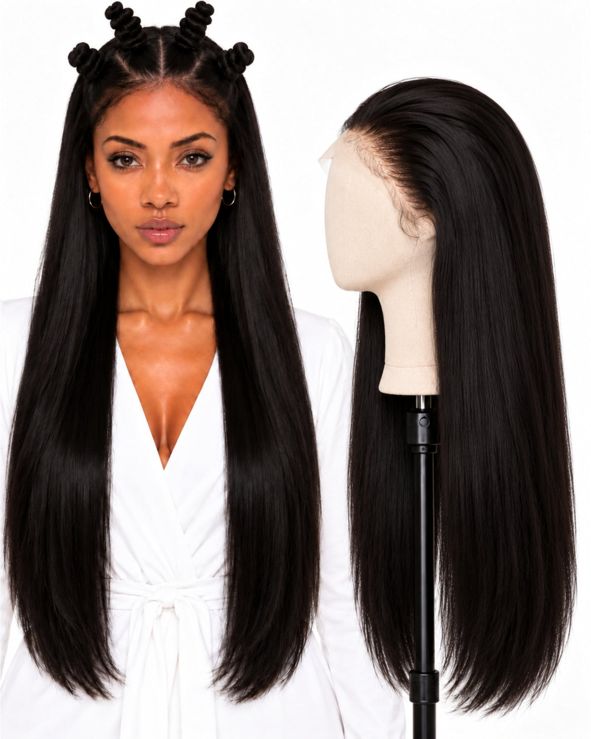 Natural brown straight full lace human hair wig, 80 cm
