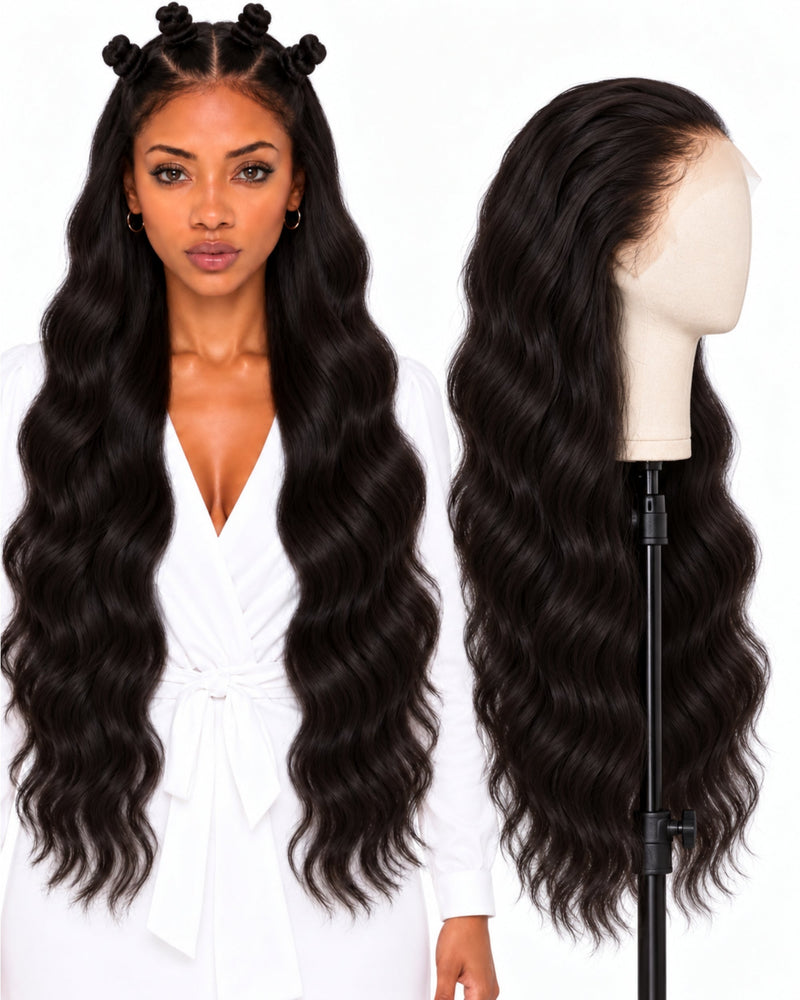 Natural Brown Wavy Full Lace Human Hair Wig — 80 cm / Natural