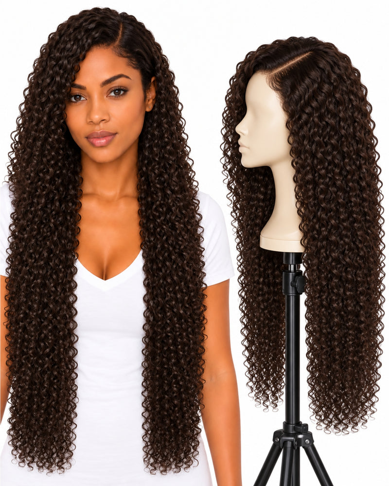 Natural Brown Curly Transparent Lace Front Human Hair Wig — 80 cm