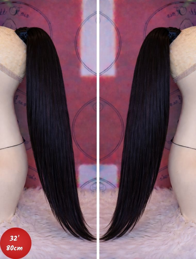 Human Hair Ponytail – Wrap-Around Method, Inner Comb and Velcro Finish Strap.