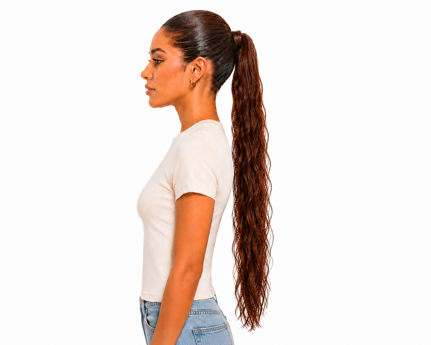 Human Hair Ponytail – Wrap-Around Method, Inner Comb and Velcro Finish Strap.